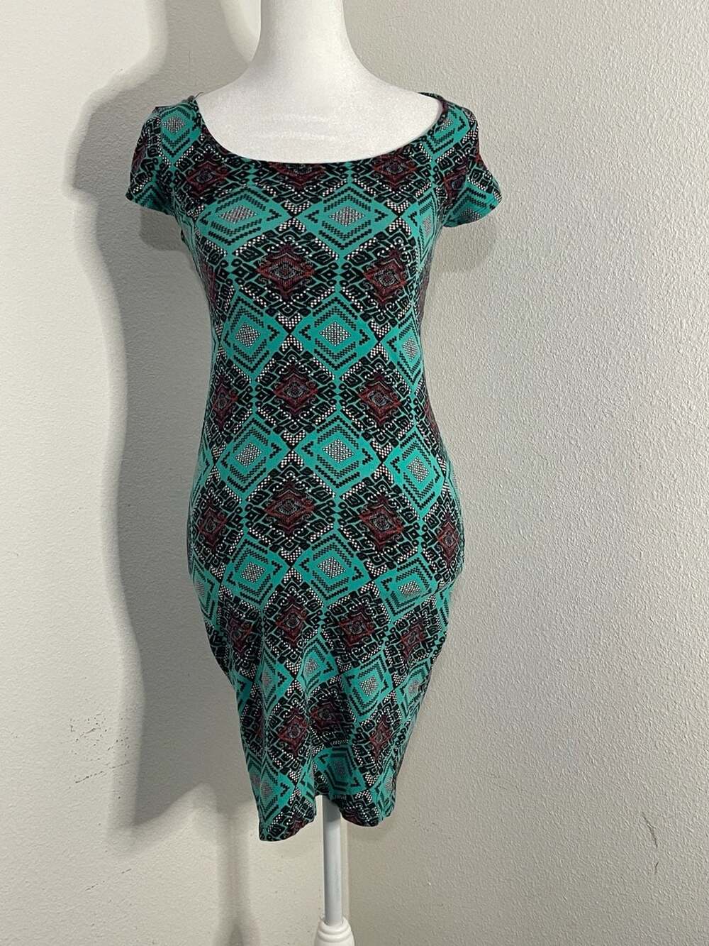Charlotte Russe Teal Aztec Geo Print Bodycon Cutout Midi Dress Size M